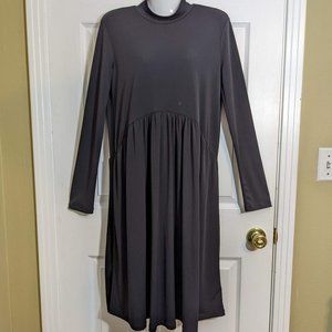 Zara Black Mock Neck Long Sleeve Drop Waist Midi Length Dress - size M